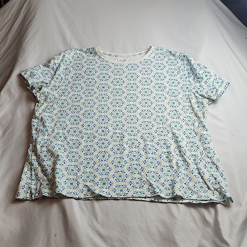 Kim Rogers Floral Print T-Shirt White Blue Green Women's Size 1X